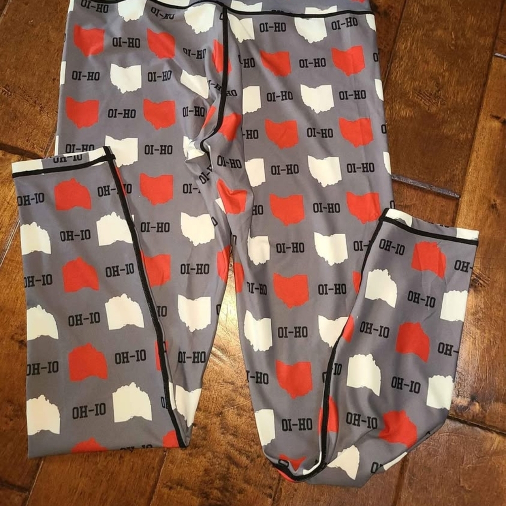 Ohio State Themed Womens Leggings - Red, White, and Gray